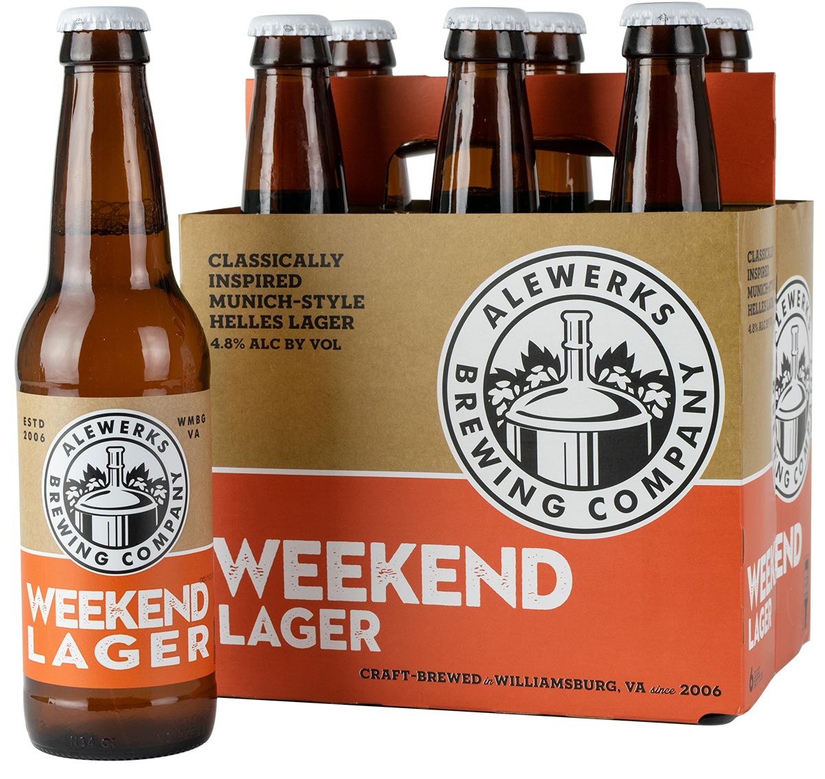 Weekend Lager six pack and bottle