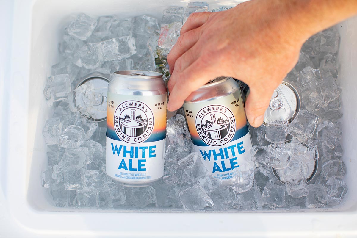 White Ale cans in cooler Beerfinder Alewerks