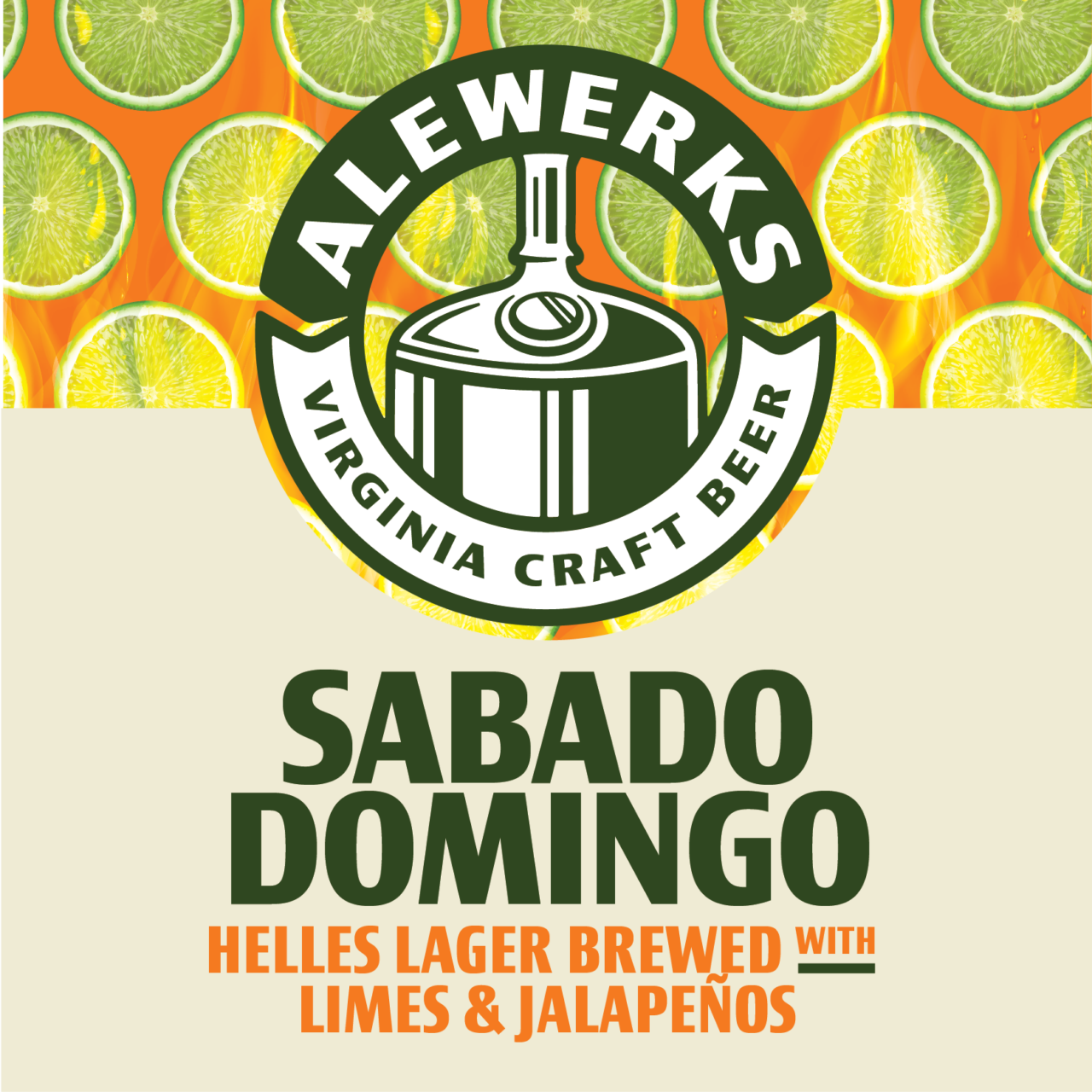 Alewerks Sabado Domingo Helles lager label with limes and jalapeños
